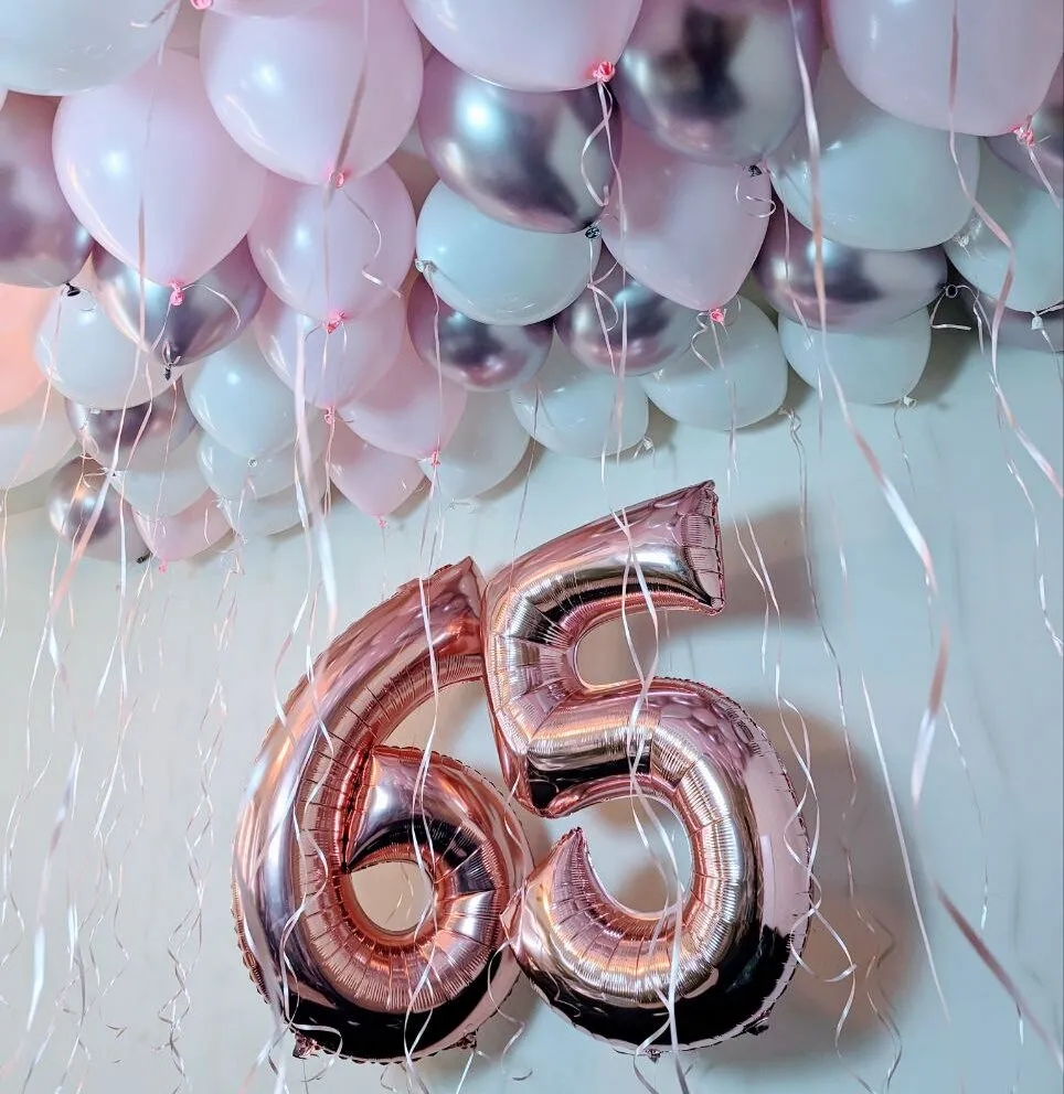 foil numbers and ceiling balloons