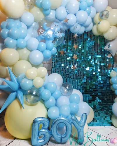 Blue Shimmer Backdrop with Organic Arch, 7ft x 6ft