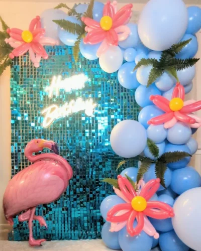 Flamingo Arch with Sequin Wall