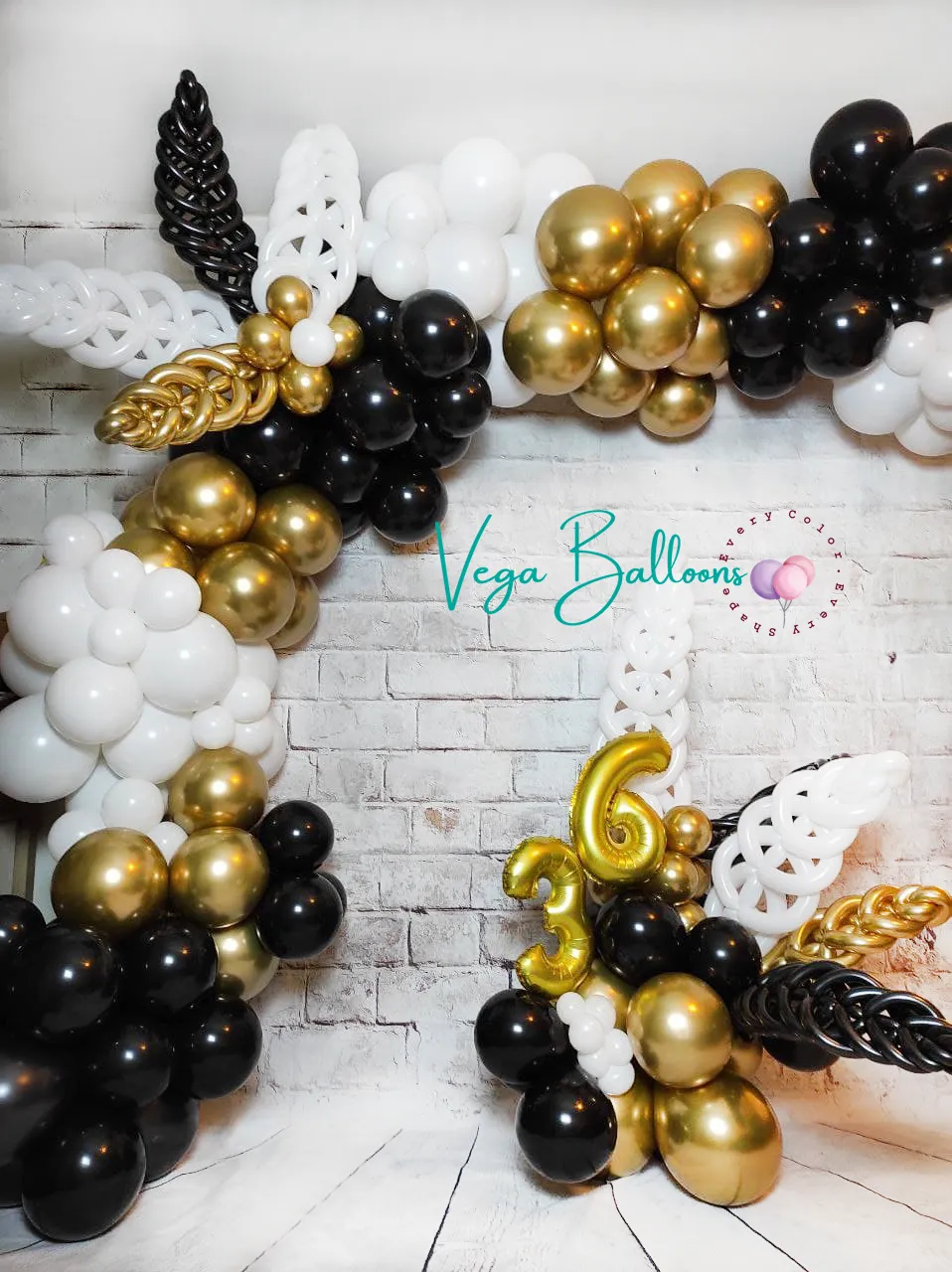 premium gold white black organic arch balloons