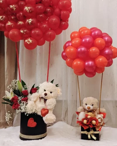 Valentines Day Teddy Bear Gifts with Sweets and Fresh Flowers – Large