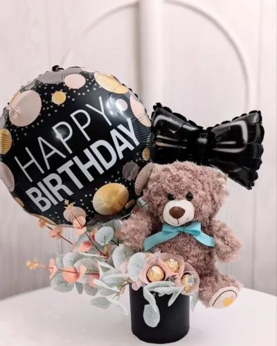 Birthday Bear Hug with Balloon and Treats – $75