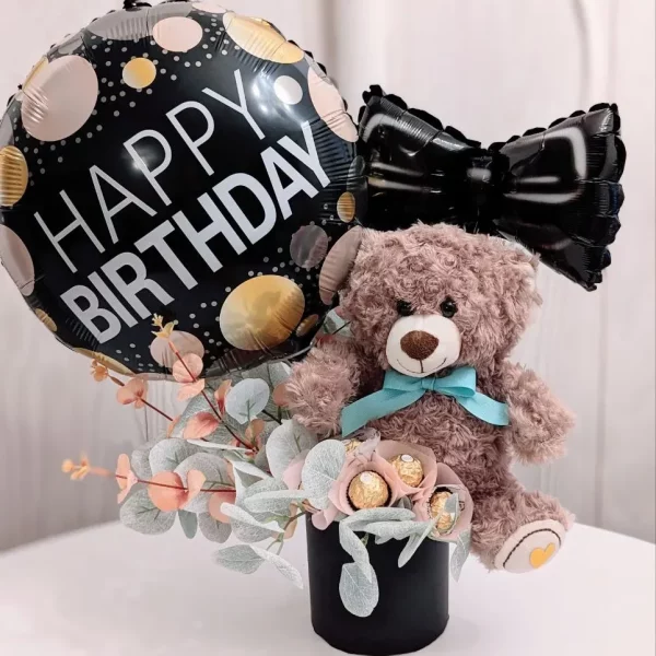 Birthday Bear Hug with Balloon and Treats